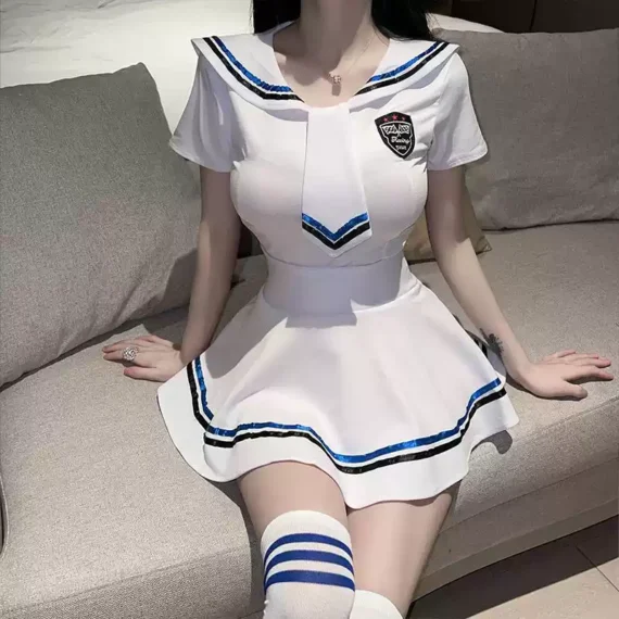 JK uniform petite sexy hot girl free to take off white sailor suit suit (1)